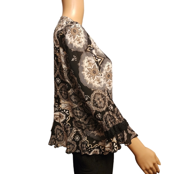 Paisly Button Down Semi Sheer Blouse - Picture 3 of 14